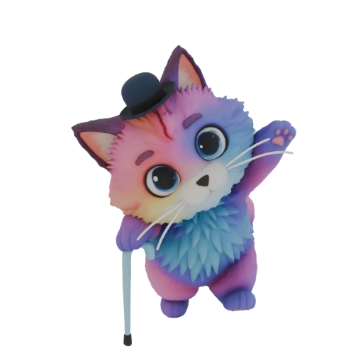 A futuristic, fluffy cartoon cat  - 3D Model for Second Life