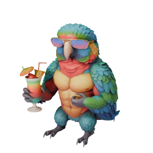Muscular tropical parrot holding drink