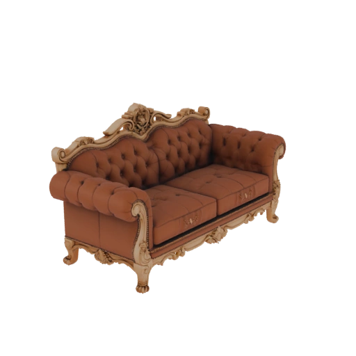 Brown leather sofa with carved be - 3D Model for Second Life
