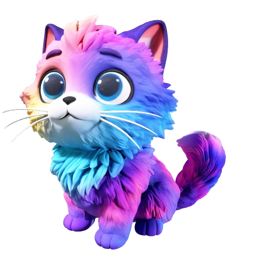 A futuristic, fluffy cartoon cat  - 3D Model for Second Life