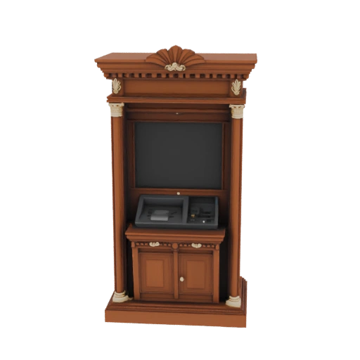 An atm made of carved wood